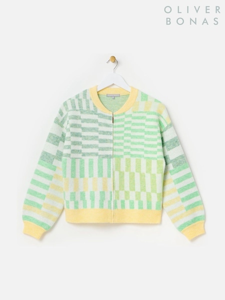 Oliver Bonas Green Geometric Knitted Bomber Jacket (F90140) | €100