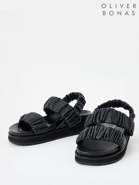 Oliver Bonas Black Chunky Ruched Leather Sandals (F90155) | ₪402