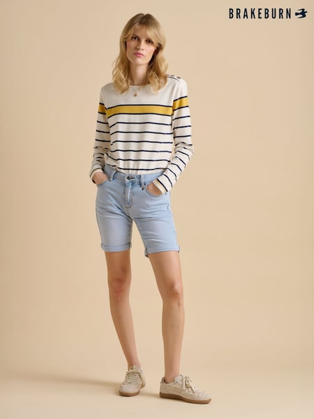 Brakeburn Cream Engineered Stripe Bella Crew 100% Cotton Sweatshirt (F90174) | 2,403 UAH