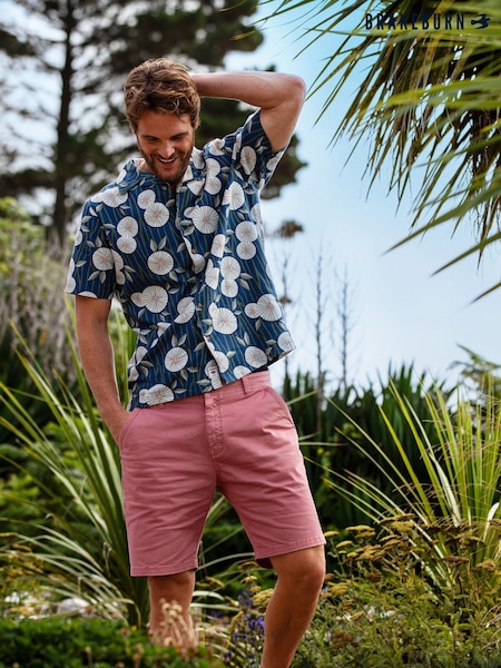 Brakeburn Blue Bamboo Floral Print Resort 100% Cotton Shirt (F90179) | €60