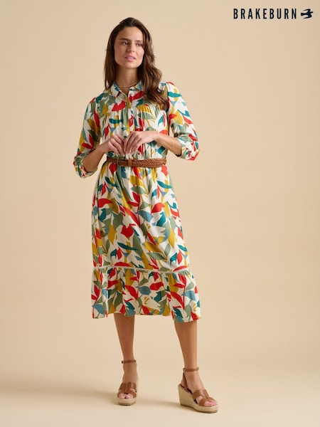 Brakeburn Green Falling Leaves Midi Dress (F90187) | €102