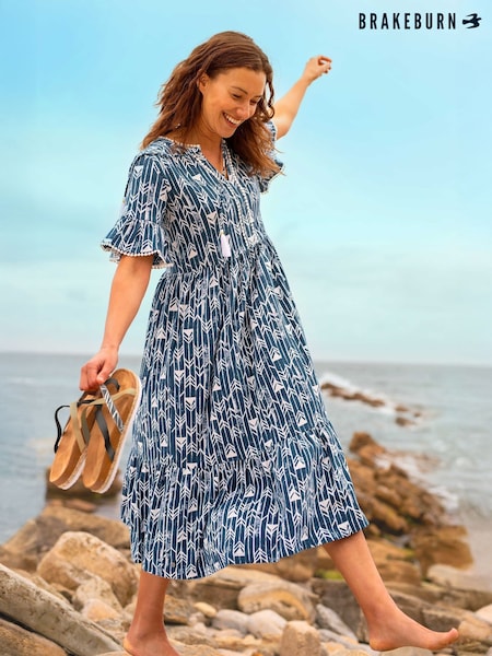 Brakeburn Blue Arrows Midi 100% Cotton Dress (F90197) | €83