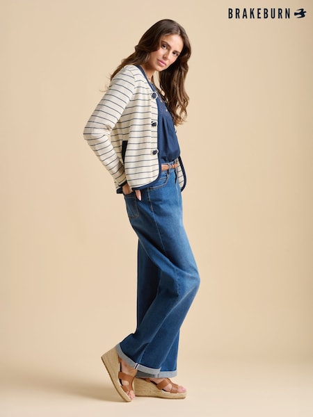 Brakeburn Cream Breton Stripe Sweat 100% Cotton Jacket (F90221) | €57