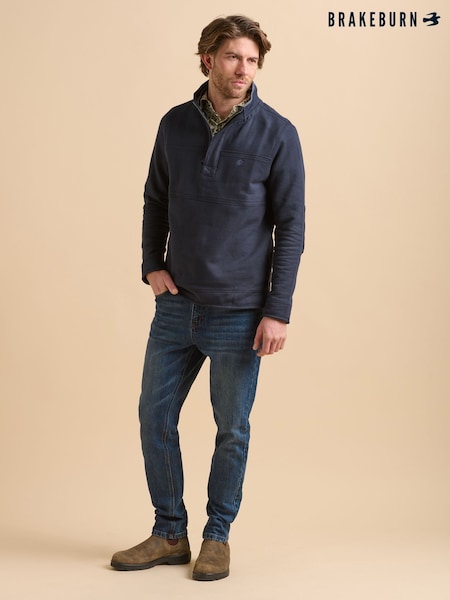 Brakeburn Blue Green Stripe Quarter Zip Sweat Top (F90223) | AED349