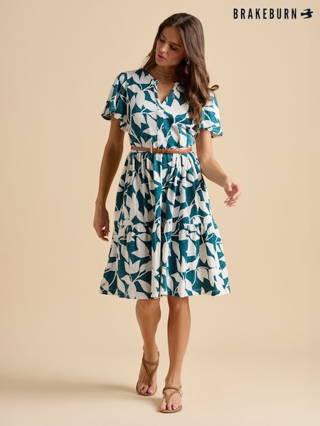 Brakeburn Blue Woodland Leaves Knee Length Dress (F90308) | €80