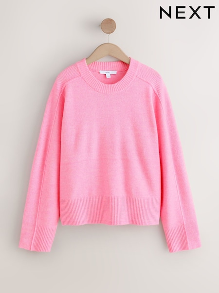 Pink Pattern Crew Neck Knitted Jumper with Wool (F90383) | €23