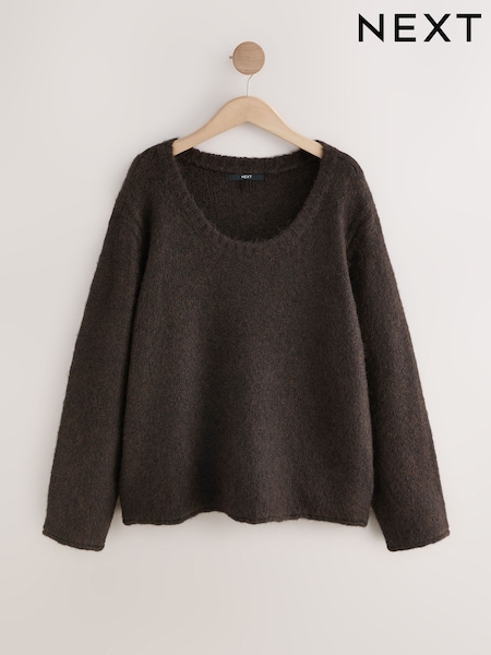 Chocolate Brown Scoop Neck Jumper With Wool (F90386) | 171 QAR