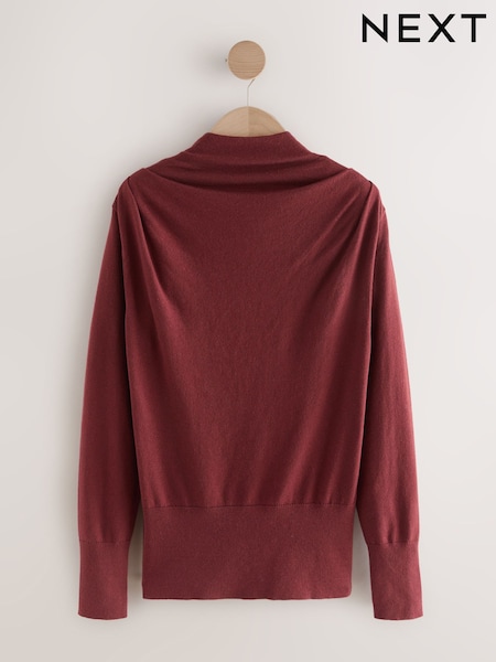 Vermelho Borgonha - Drape Cowl Neck Knitted Top (F90390) | R$ 225