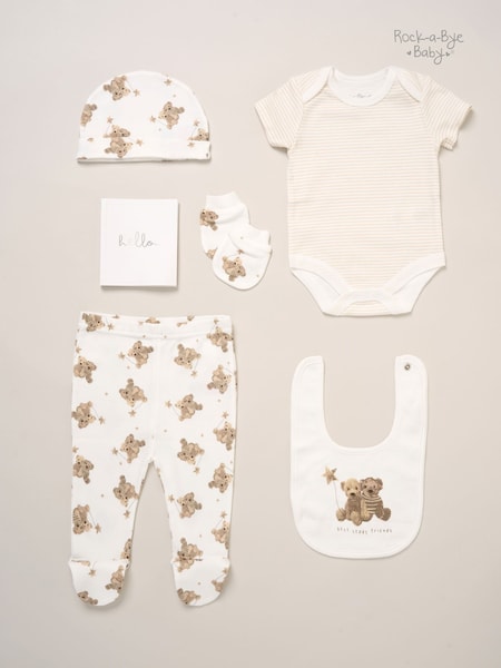 Rock-A-Bye Baby Boutique 100% Cotton Printed Bodysuit Brown Gift Set 6 Piece (F90396) | AED128
