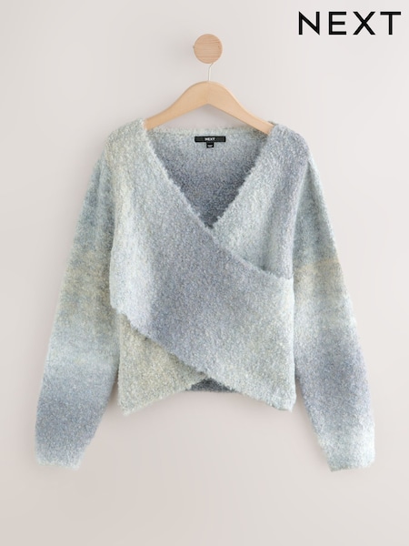 Grey/Blue Ombre Boucle Wrap Jumper With Wool (F90398) | €43