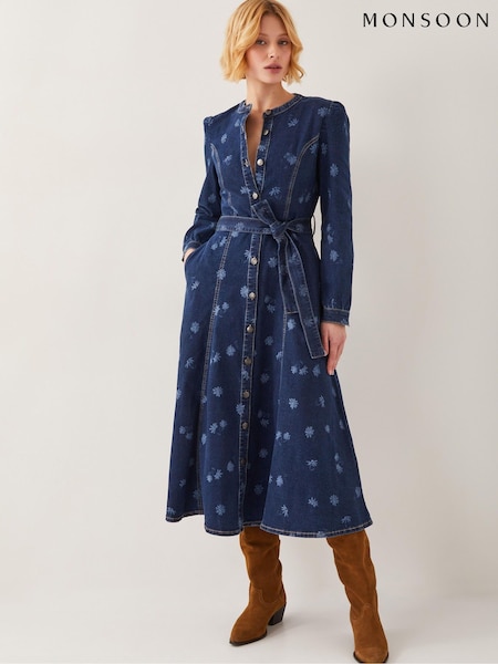 Monsoon Blue Lulu Daisy Denim Midi Dress (F90405) | €113