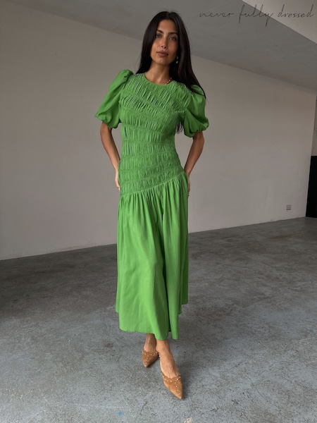 Never Fully Dressed Green Shirred Nara Dress (F90428) | € 201