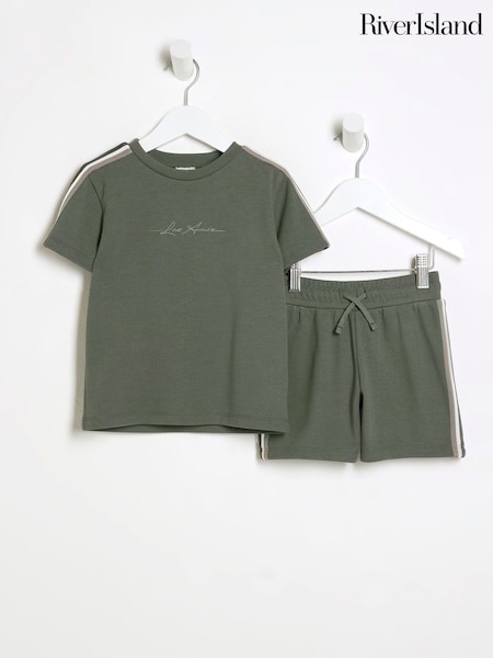 River Island Green Boys Tape T-Shirt and Shorts Set (F90441) | €29