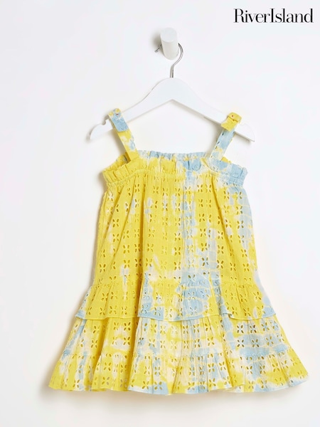 Galben - River Island Girls 100% rochie din bumbac cu broderie Tie Dye (F90448) | 164 LEI