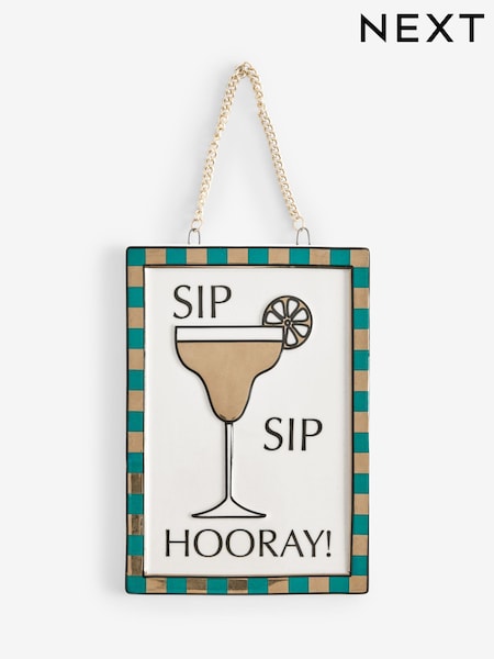 Gold Ceramic Sip Sip Hooray Hanging Decoration (F90457) | €11