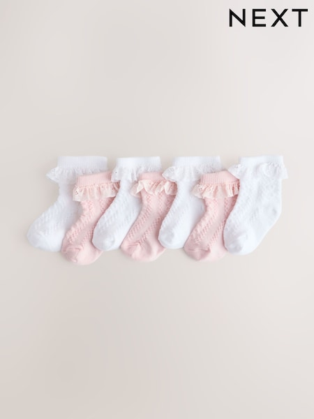 Pink/White Lace Baby Socks 7 Pack (0mths-2yrs) (F90620) | CA$35