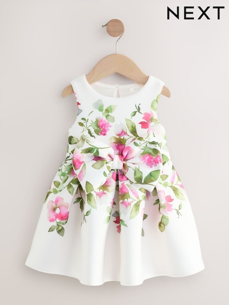 Ecru White Sleeveless Floral Party Dress (3mths-7yrs) (F90668) | €30 - €36