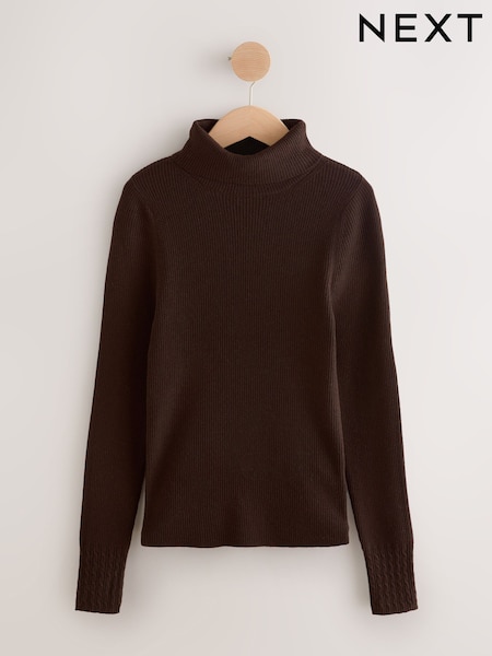 Chocolate marrom - Roll Neck Ribbed Jumper With Wool (F90743) | R$ 175
