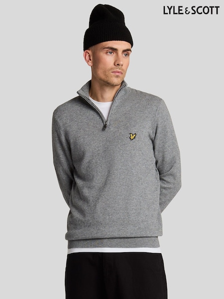 Lyle & Scott Grey Cotton Merino Quarter Zip Jumper (F90751) | €102