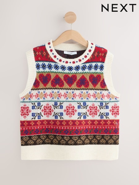 Multi Fairisle - Pattern Crew Neck Knitted Sleeveless Tank (F90754) | R$ 280