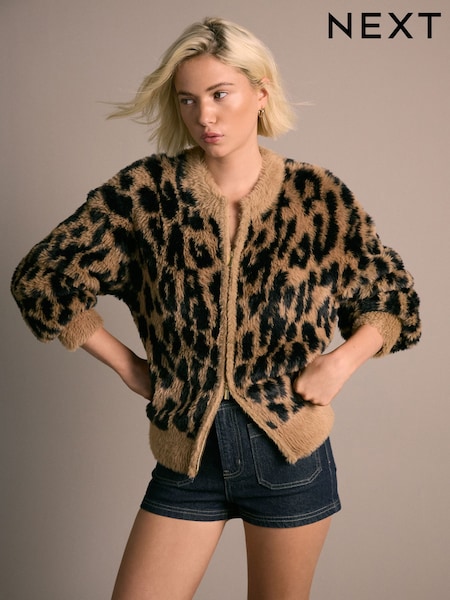 Leopard Bear Texture Zip-Up Bomber Jacket (F90762) | €61