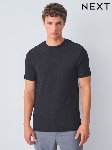 Black Slim Fit Smart Textured T-Shirt (F90847) | 119 QAR