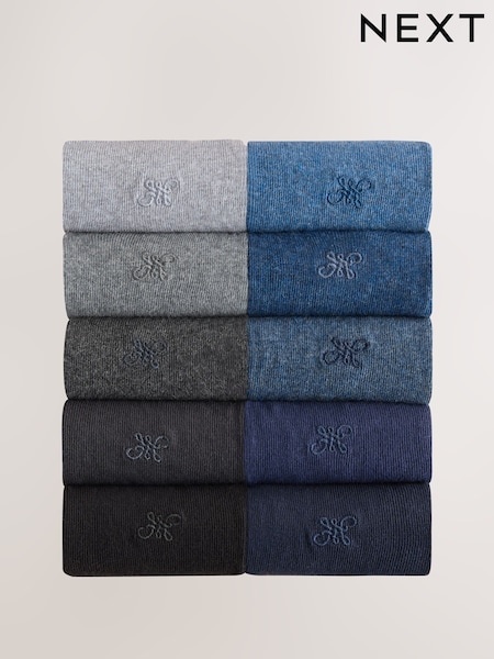 Navy/Grey Marl Embroidered Lasting Fresh Socks 10 Pack (F90863) | R$ 250