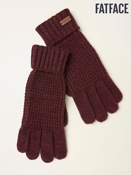 FatFace Burgundy Red Waffle Gloves (F90869) | AED116