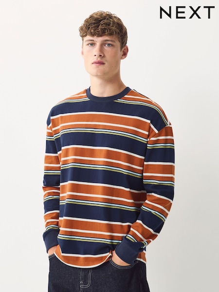 Orange/Blue Long Sleeve Stripe T-Shirt (F90890) | 129 QAR