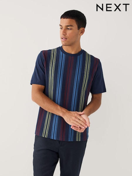 Navy Blue Vertical Stripe Pique T-Shirt (F90891) | €32