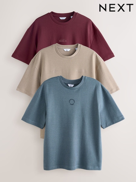 Stone / Burgundy Red / Blue Smart Soft Touch Heavyweight T-Shirts 3 Pack (F90904) | €69