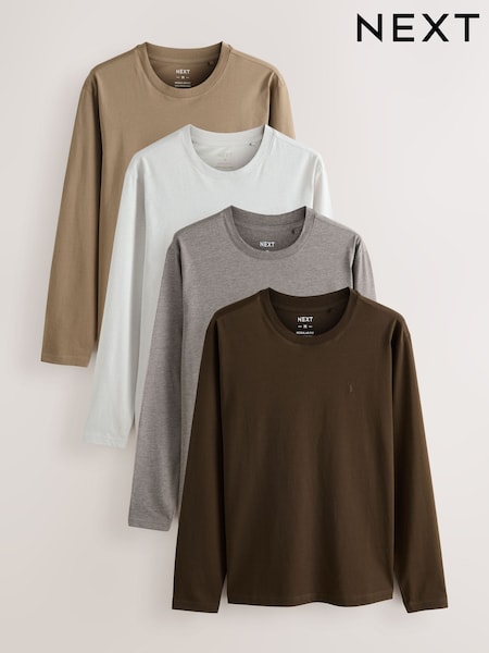 Neutral Browns Long Sleeve T-Shirts 4 Pack (F90911) | AED192