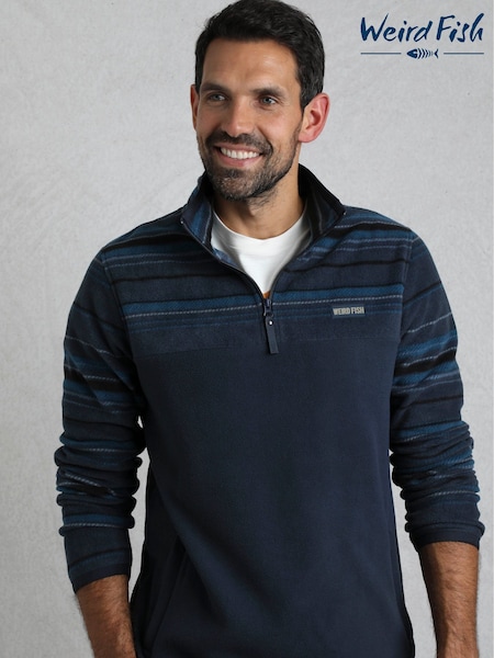 Weird Fish Blue Gilbert Qtr Zip Striped Micro Fleece (F90948) | R$ 590