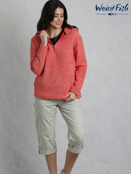 Weird Fish Red Alisa Qtr Zip Hooded Snow Marl Fleece (F90949) | ₪327
