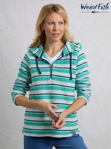 Weird Fish Blue Ally 1/4 Zip Stripe Kierra Knit Hoodie (F90955) | kr1 071
