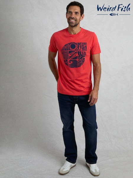 Weird Fish Red Summer Sector Graphic Print T-Shirt (F90959) | AED163