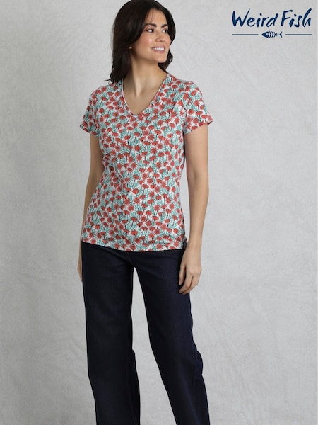 Weird Fish Red Merica Printed Slub 100%  Cotton Jersey T-Shirt (F90966) | €35