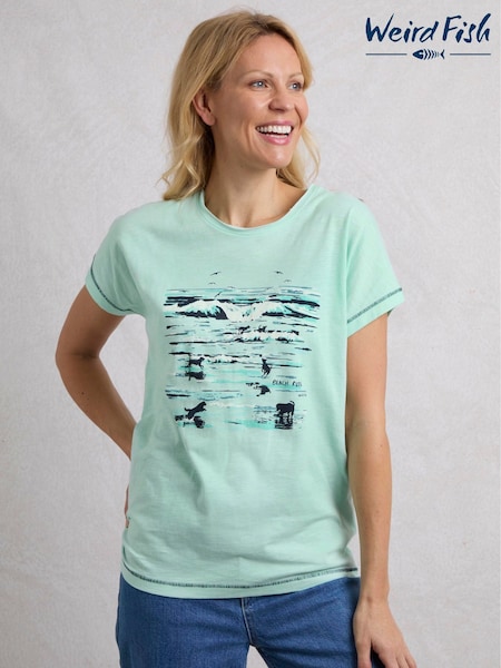 Weird Fish Beach Run 100% Cotton Graphic Print Slub T-Shirt (F90968) | €44