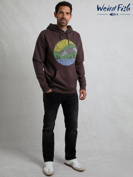 Weird Fish Brown Bryant Front Print Graphic Popover Hoodie (F90981) | R$ 545