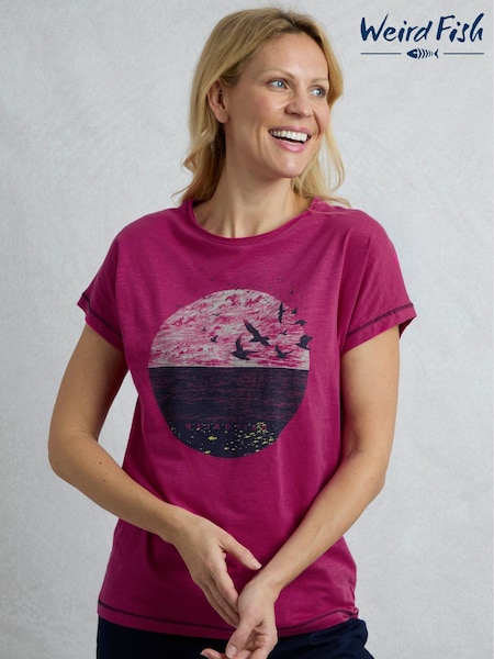 Vaaleanpunainen - Weird Fish Volant Slub 100% Cotton Graphic Printti; kuvio T-paita (F91001) | €44