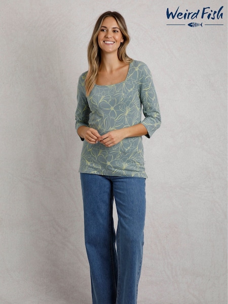 Sininen - Weird Fish Wyman -printtikuvioinen 100% puuvillajersey-t-paita (F91023) | €44