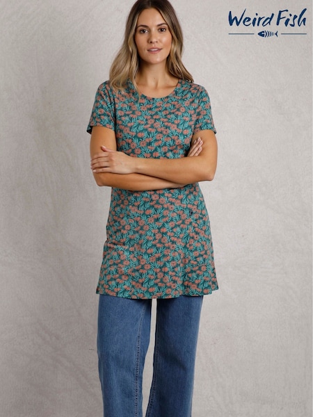 Weird Fish Dark Green Sidra Printed Jersey Slub 100% Cotton Tunic (F91027) | €58