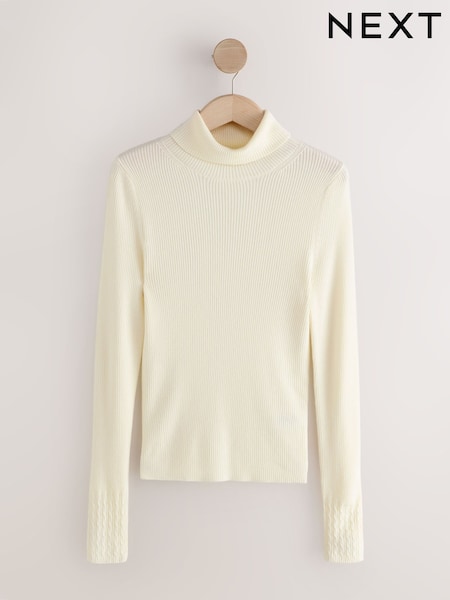 Ecru Roll Neck Ribbed Jumper With Wool (F91037) | €21