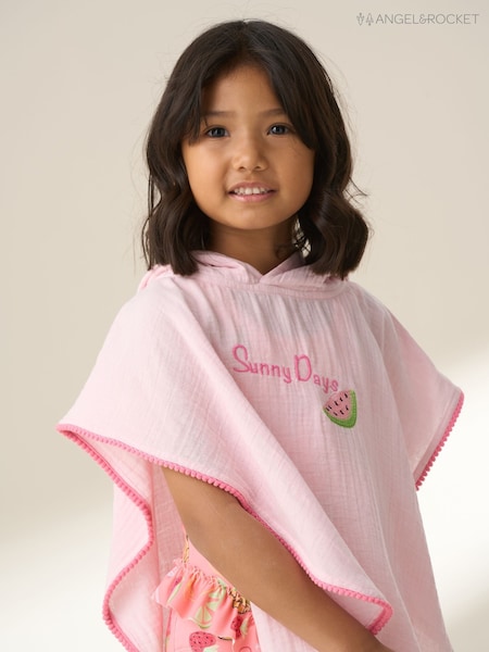 Angel & Rocket Pink Ruby Pom Pom Trim 100% Cotton Kaftan (F91045) | AED131 - AED155