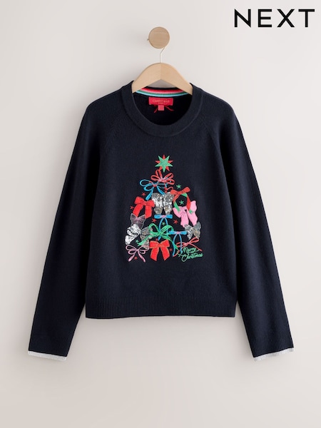 Navy Rainbow Sparkle Tree Christmas Jumper (F91072) | €38