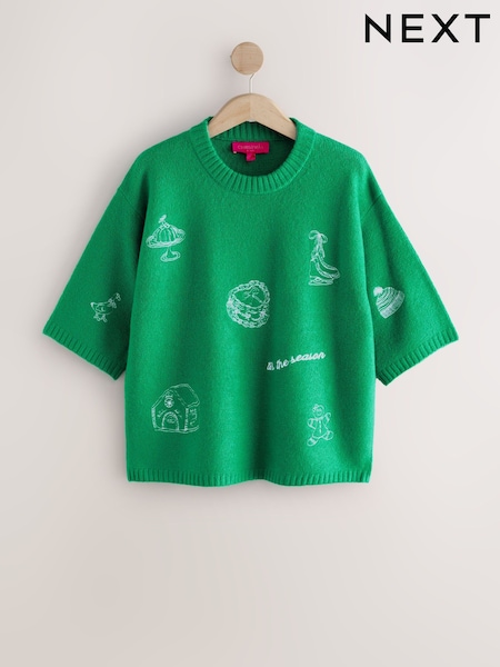 Bright Green Embroidered Graphic Christmas Jumper (F91075) | €38