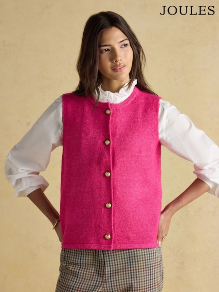 Joules Holly Fushsia Pink Button Through Knitted Vest (F91091) | R$ 475