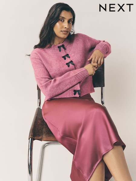 Pink Bows Crew Neck Knitted Cardigan (F91099) | €44