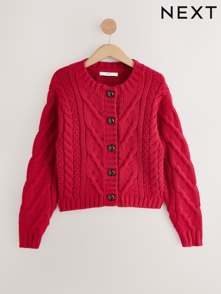 Cherry Red Chunky Cable Knit Cardigan (F91100) | €51