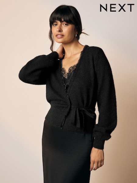 Preto - Side Tie Wrap Cardigan (F91109) | R$ 365
